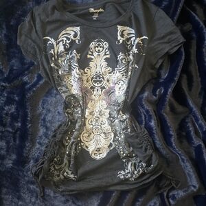 Y2K Mcbling Wrangler Black Graphic Women's Top